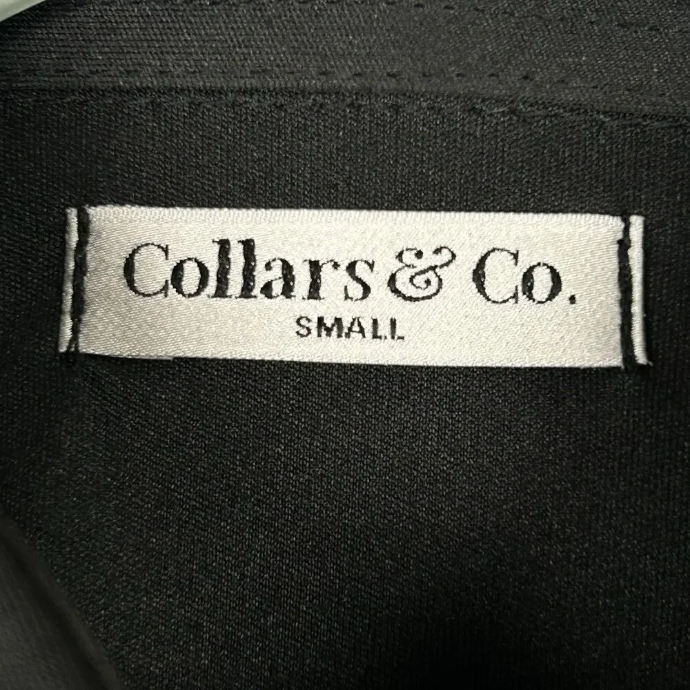 Collars & Co Polo Shirt Mens Small Black Point Dress Collar Office Preppy NWT